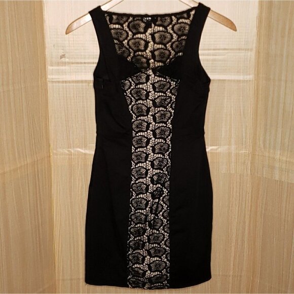Bebe Womens Black Lace Panel Fitted Sheath Dress 4 - Picture 1 of 8